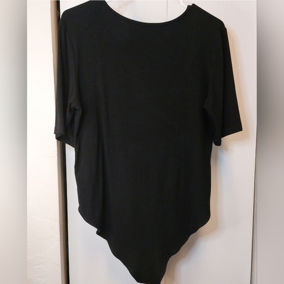 Mangopop V Neck Short Sleeve Stretchy Basic Black Bodysuit Shirt Size 2X Classic - Picture 5 of 7